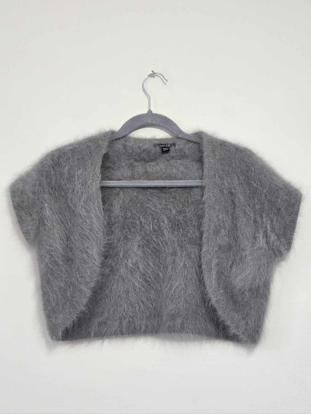 Jacob Cropped Open-front Bolero Shrug Short Cap Sleeves Angora Wool XS/S